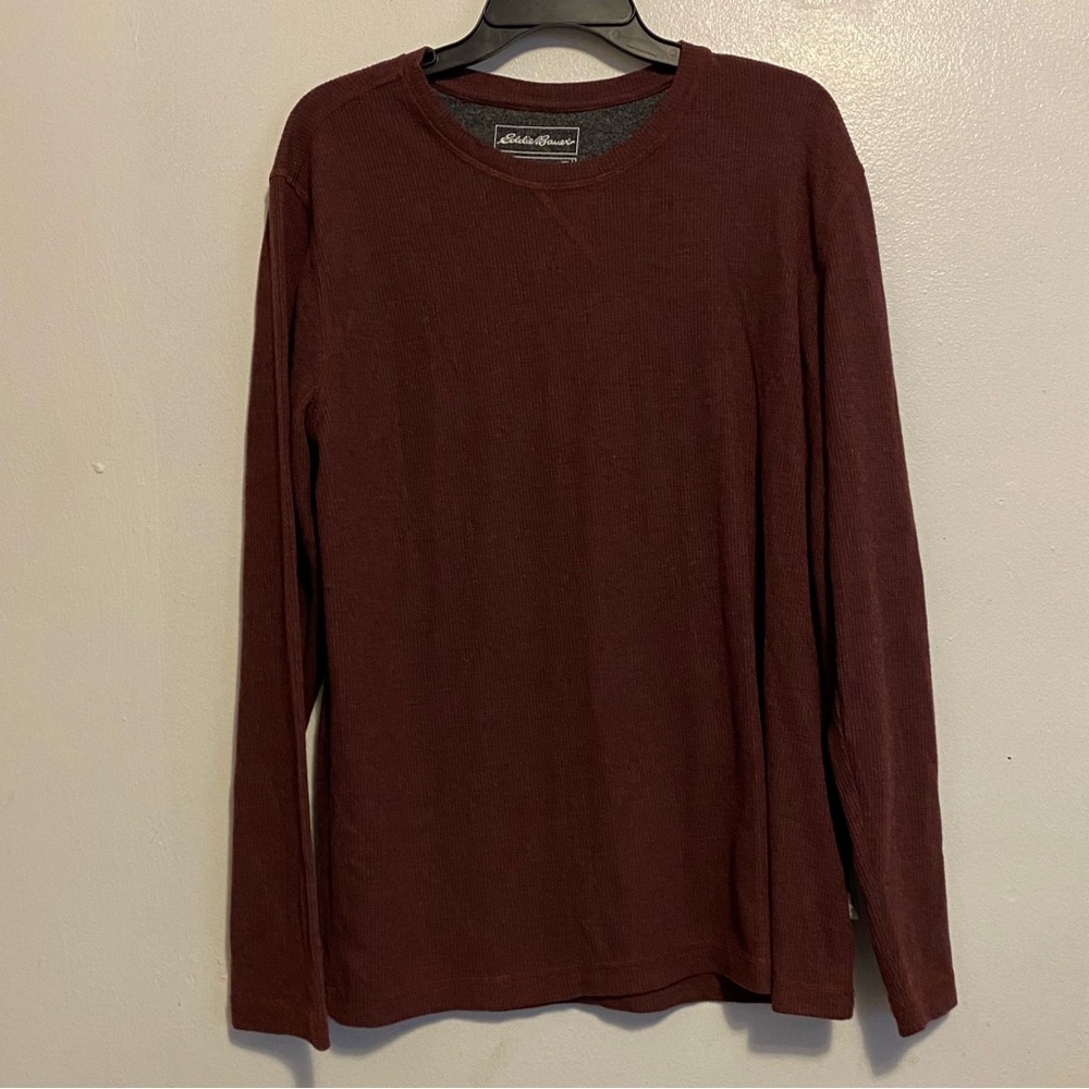 Eddie Bauer Brown Long Sleeve Tee Casual Comfort Lounge Shirt Mens Size Large